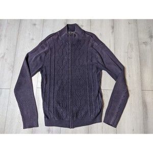 Park Slope Mens Purple Full Zip Sweater XL Cotton Cable Knit